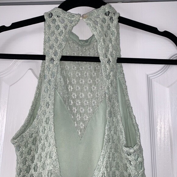 Urban Outfitters Silence Noise Romper Women S Lace Green Sheer High Neck Preppy - Picture 10 of 13